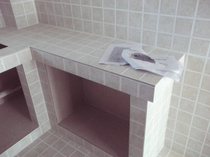 南京装修工地直播仿古砖砖砌橱柜