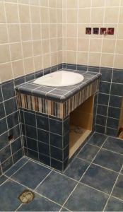 南京130平米跃层工地实拍仿古砖台盆