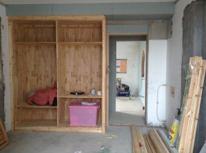 南京111平米三室两厅木工装修工地实拍卧室柜