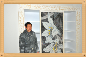 南京颐和家园跃层瓦工、木工、油漆王立亮联合制作裂纹漆效果师傅背景墙