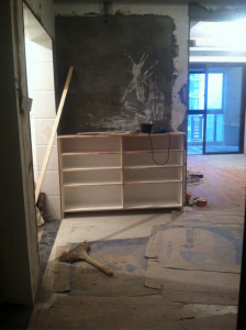 浦口江月府86平两室一厅木工施工中 南京装修工地鞋柜