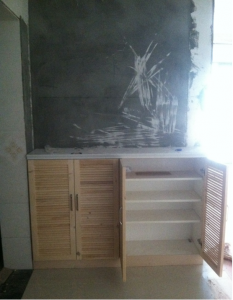 浦口江月府86平两室一厅木工施工中 南京装修工地柜子