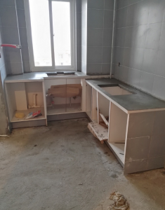 南京锦绣家园104平3室一厅瓦工装修工地直播砖砌橱柜