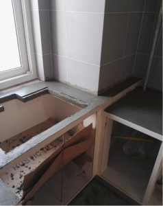 南京锦绣家园104平3室一厅瓦工装修厨房砖砌橱柜