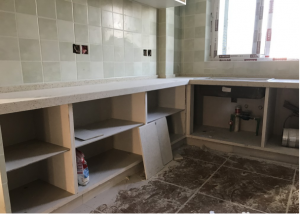 南京高新创业新村89平老房装修工地实拍砖砌橱柜